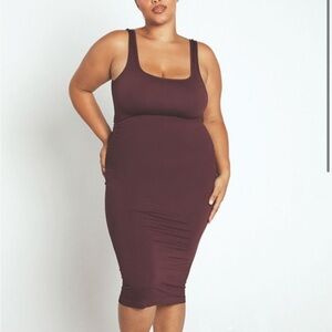 New! Mindd Burgundy Knit Sleeveless Ruched Midi Dress 20140